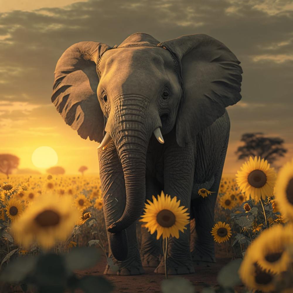 Elephant In Sunflower Field 1