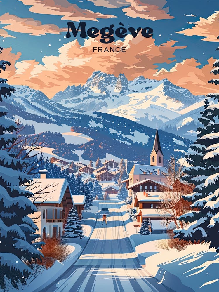 Megeve France Mountain Ski Digital Travel Art