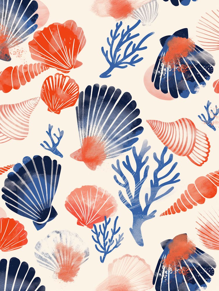 Minimalistic Blue And Red Seashells