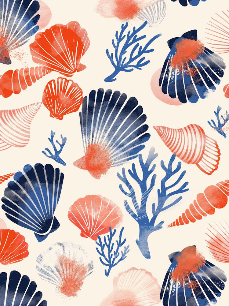 Minimalistic Blue And Red Seashells