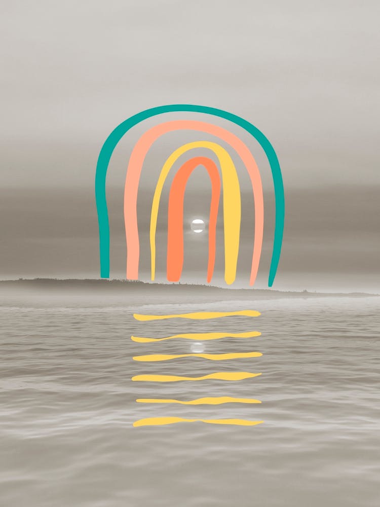 Retro Rainbow In The Ocean