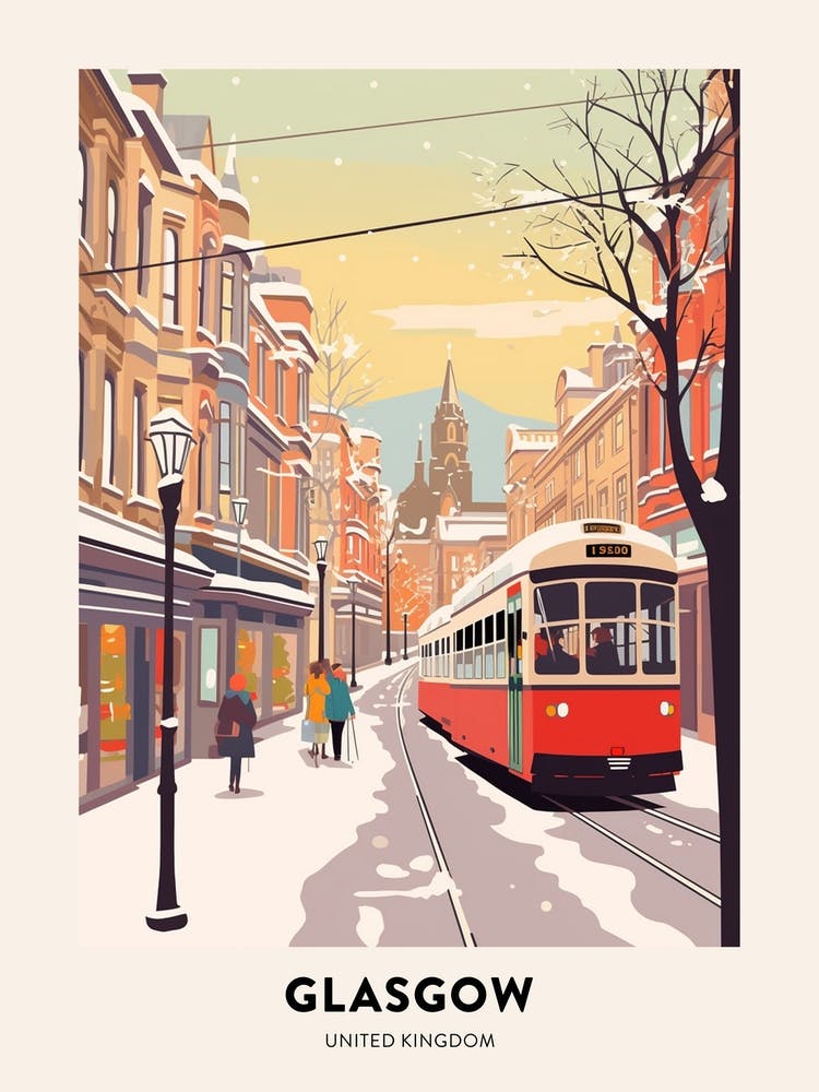 Vintage Winter Travel Poster Glasgow United Kingdom 2