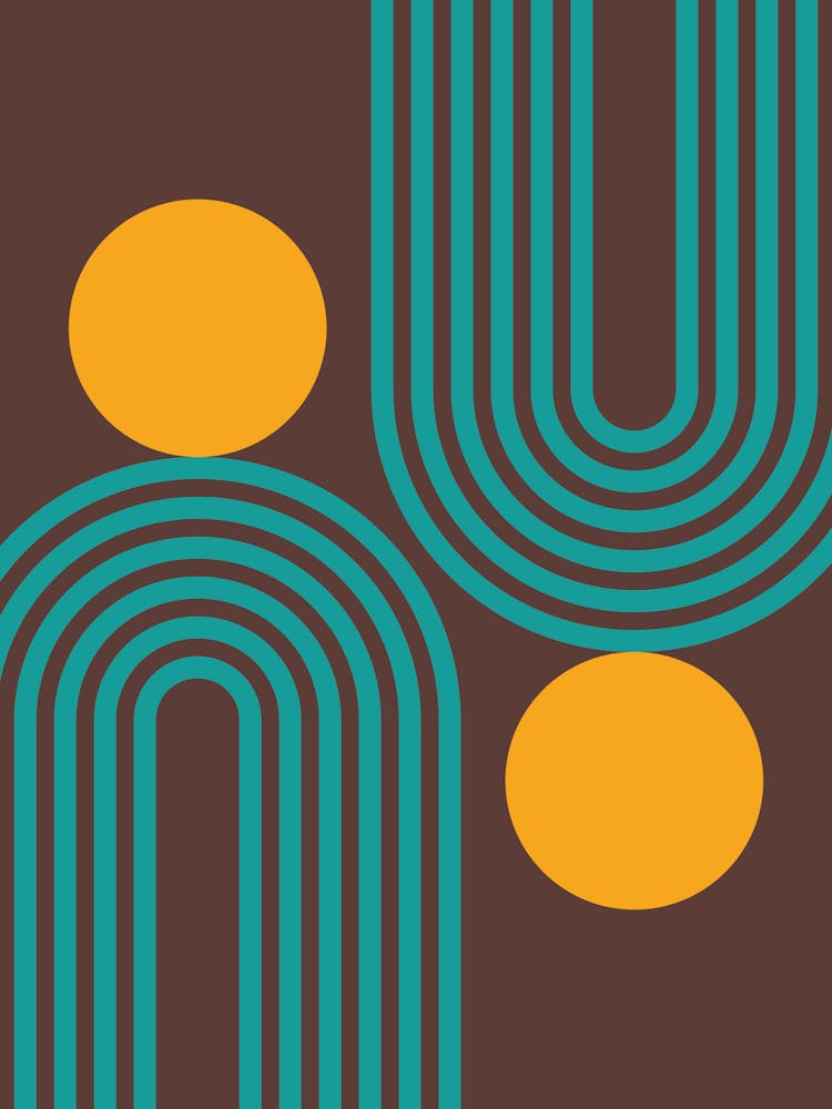 Mid Century Modern Geometric 467 In Persian Green Royal Brown Rainbow And Sun Abstraction 01