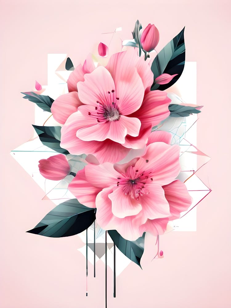 Pink Flowers On A Pink Background 3