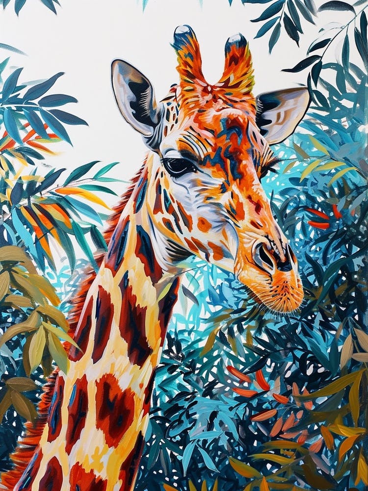 Giraffes In The Leaves Watercolour Style 5