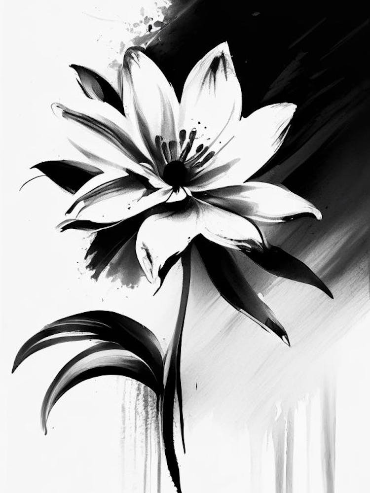 Flower Symbol Black And White Painting