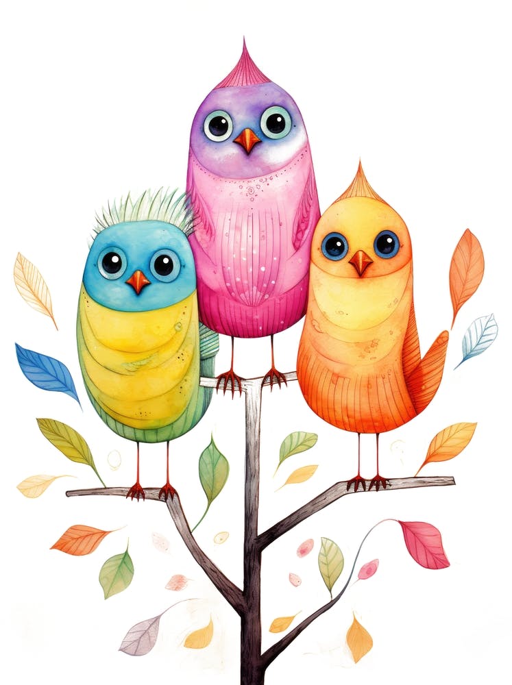 Bunte Vögel auf einem Baum 1