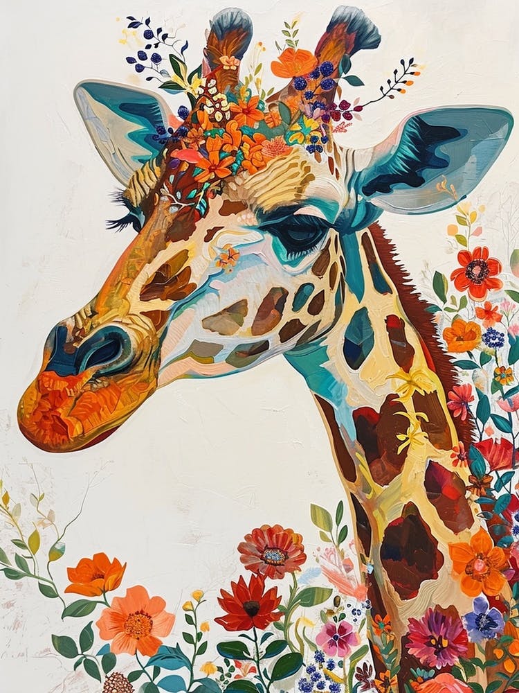 Colourful Giraffe With Flowers 3