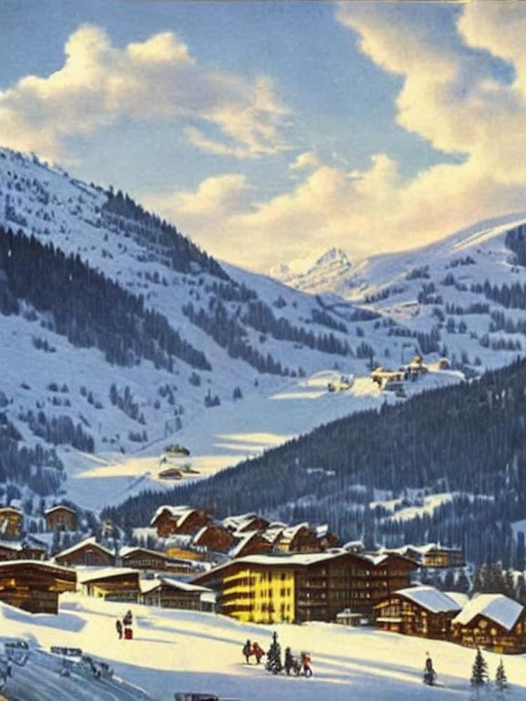 Laax, Switzerland Skiresort Vintage Landschaft 2 Ski-Poster
