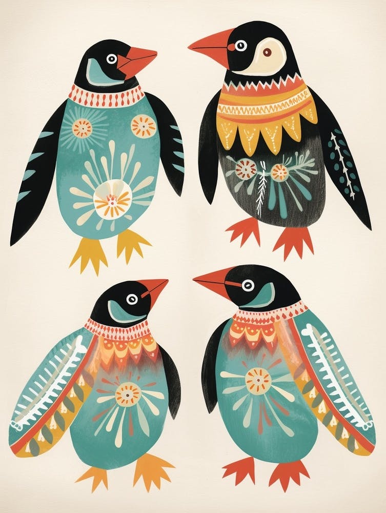 Folk Style Bird Painting Penguin 8
