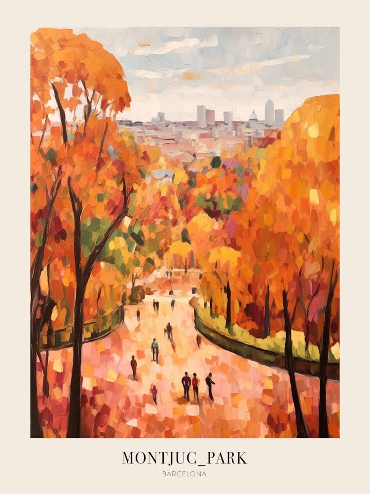 Autumn City Park Painting Montjuc Park Barcelona 1 Poster