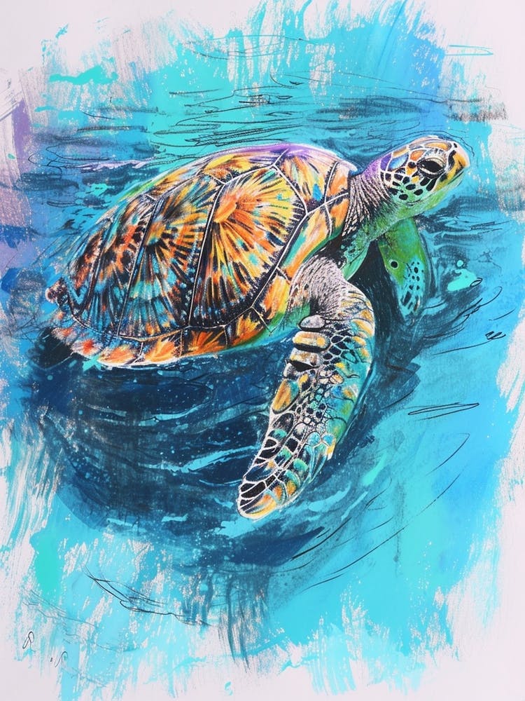 Colourful Mixed Media Sea Turtle 2
