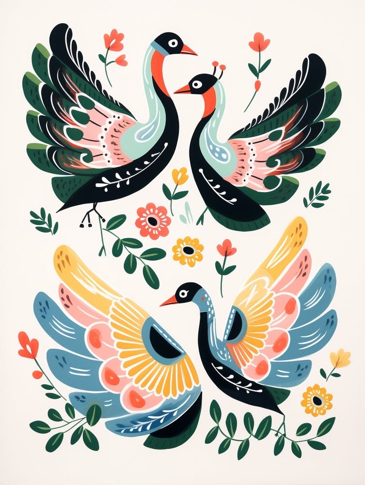 Folk Style Bird Painting Swan 5