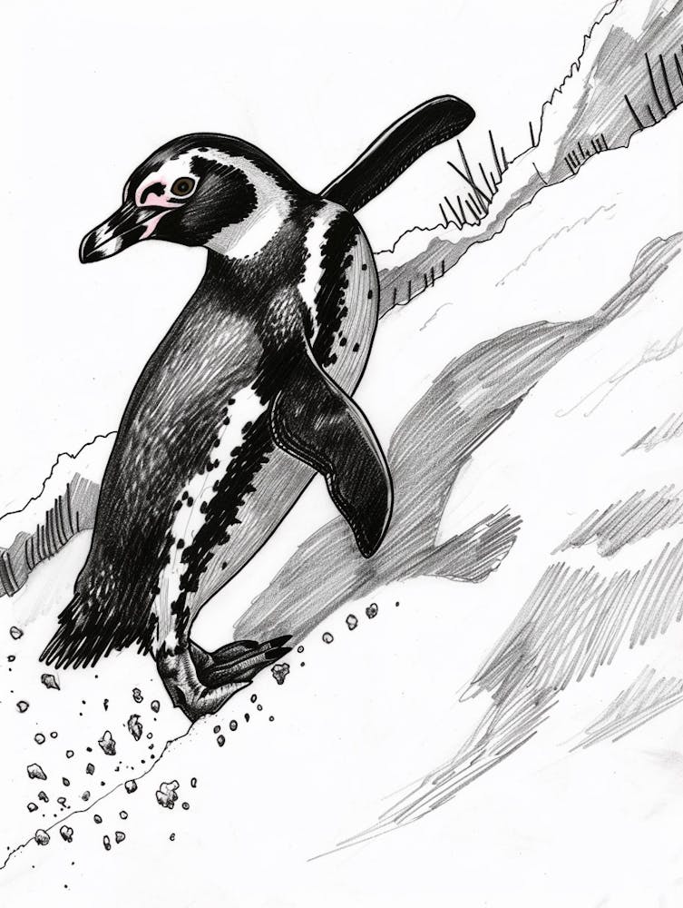 African Penguin Sliding Down Snowy Slopes 7