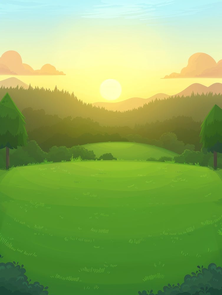 Landscape With Trees And Sun