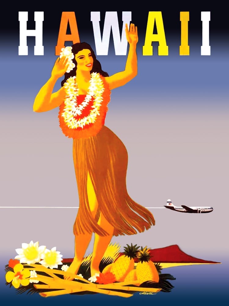 Hawaii, Großes Hula-Mädchen Begrüßt Flugzeug