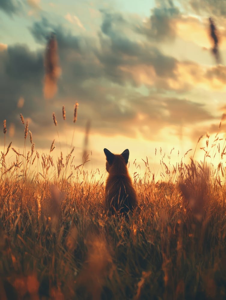 Fox In A Field At Sunset. Generated AI.