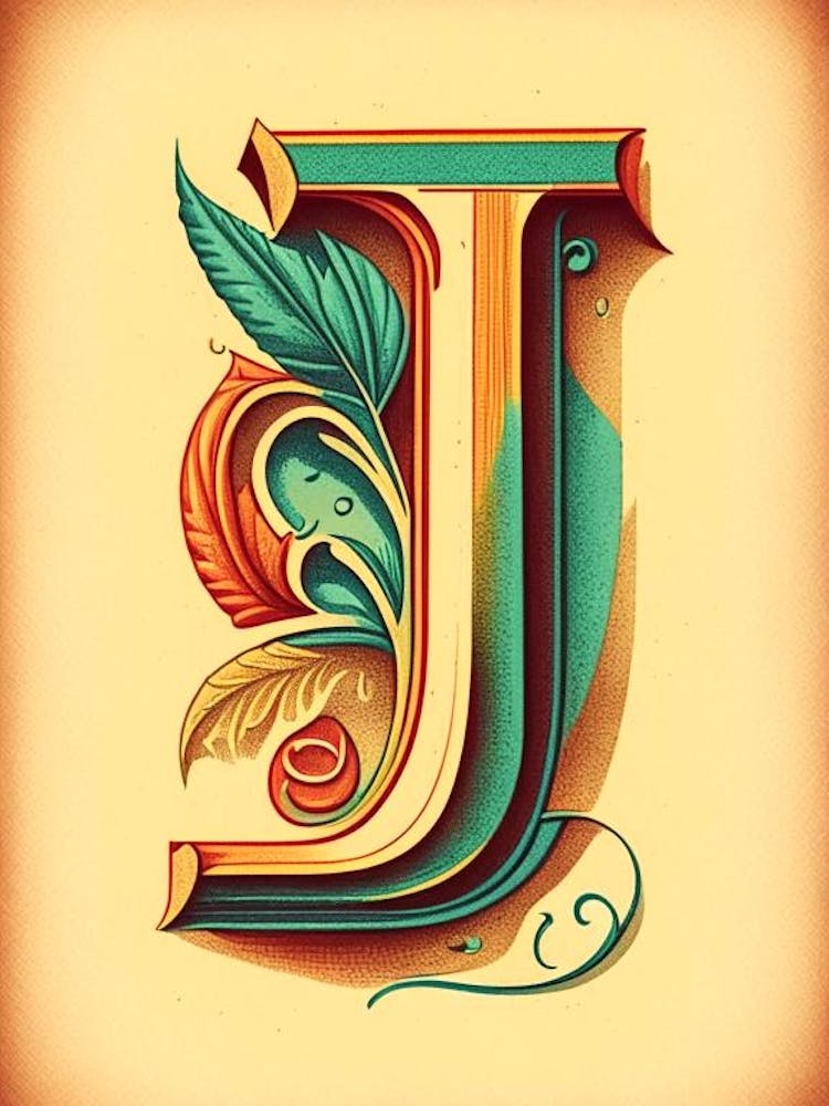 J, Letter, Alphabet Vintage Sketch 1