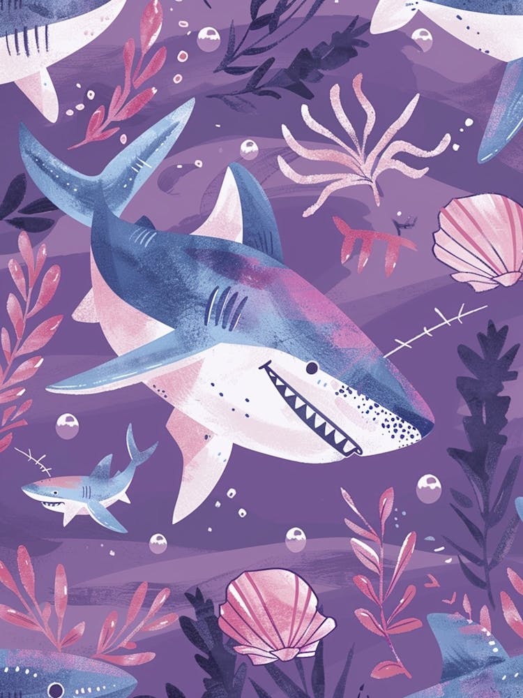 Purple Blue Shark Illustration 3
