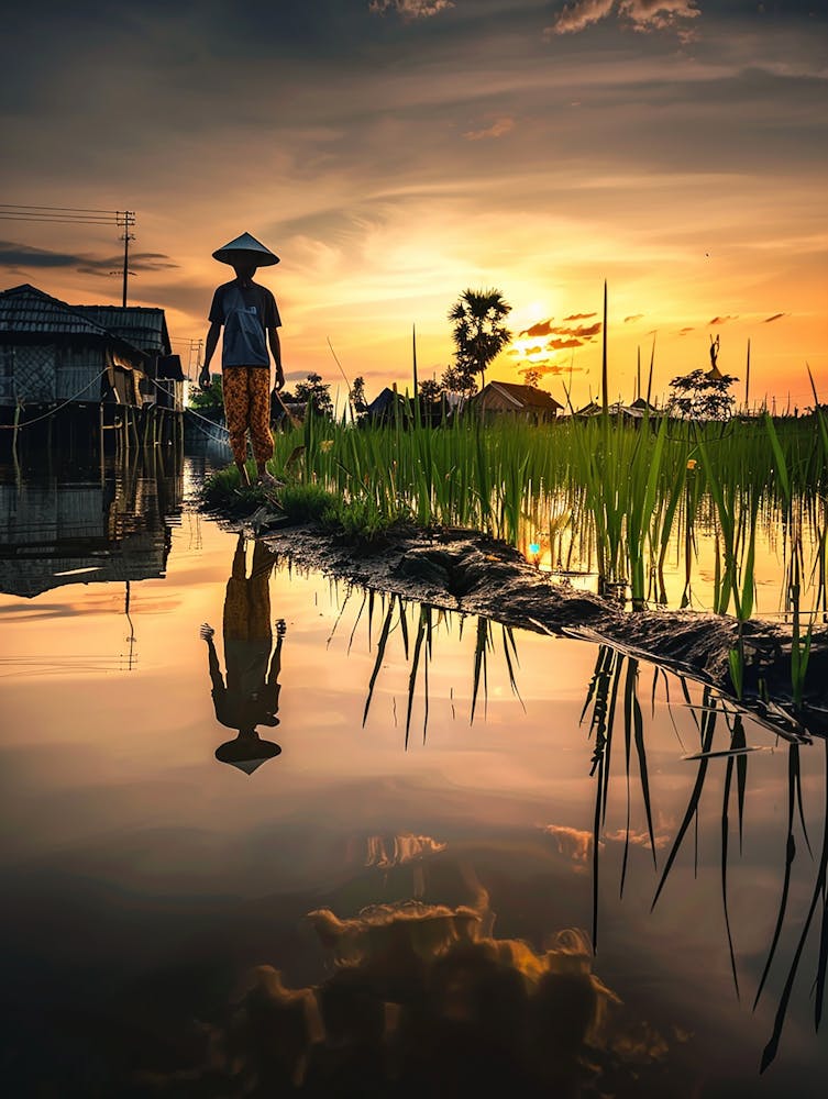 Sunset In The Rice Fields
