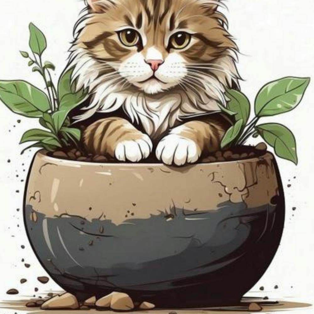 Katze in Töpfen