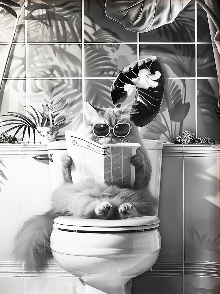 Schwarz-Weiß Badezimmer Katzen-Print, Lustige Poster, Badezimmer Wanddeko, Toiletten Wandkunst, Lustiges Katzen-Poster, Schwarze Katze Poster, Toiletten Poster(2)