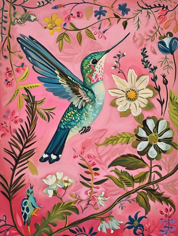 Floral Animal Painting Hummingbird 1