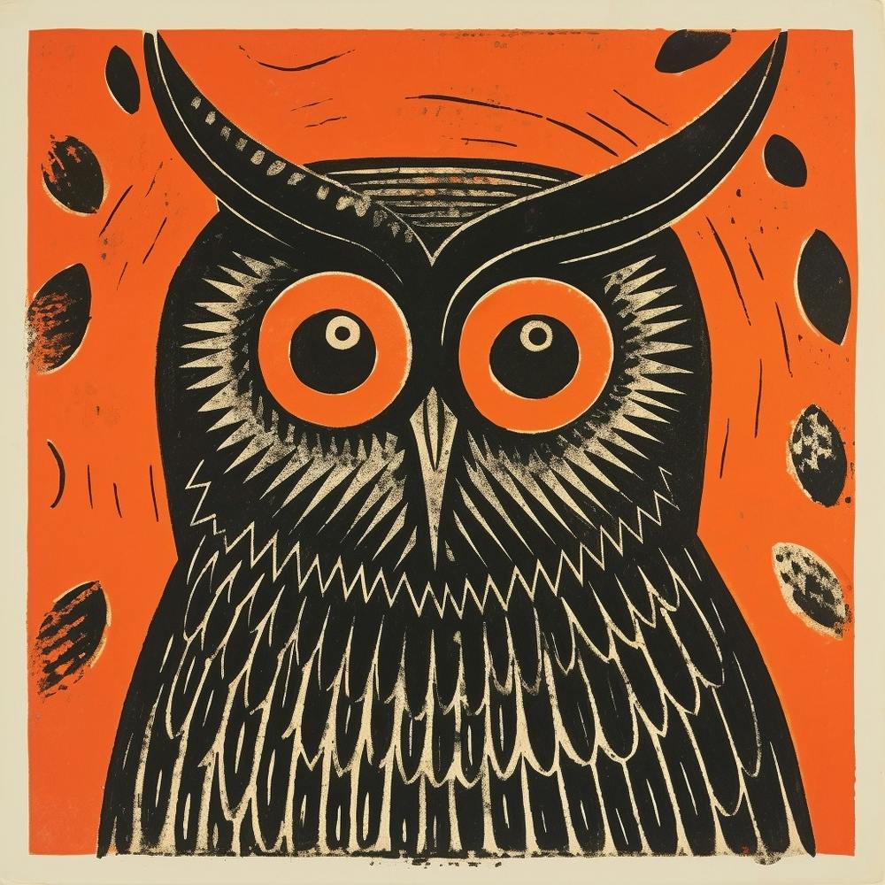 Retro Bird Lithograph Owl 1