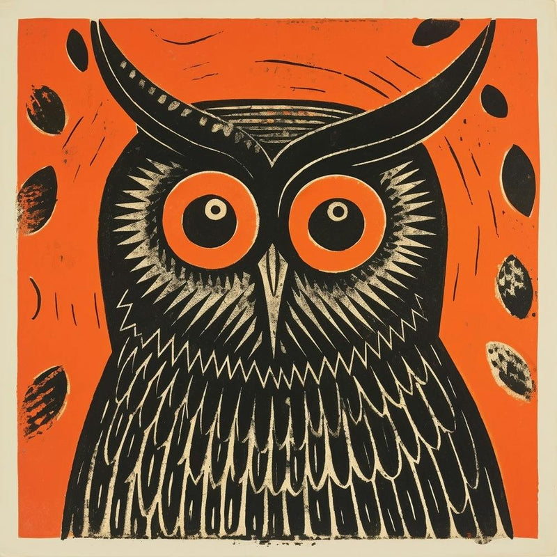 Retro Bird Lithograph Owl 1
