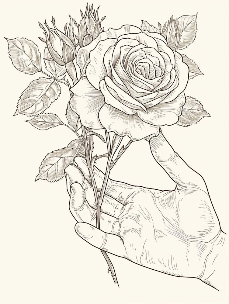 Rose In Einer Hand Linienzeichnung 4