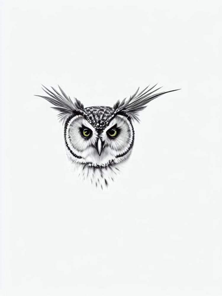 Owl B&W Pencil Drawing 3 Bird