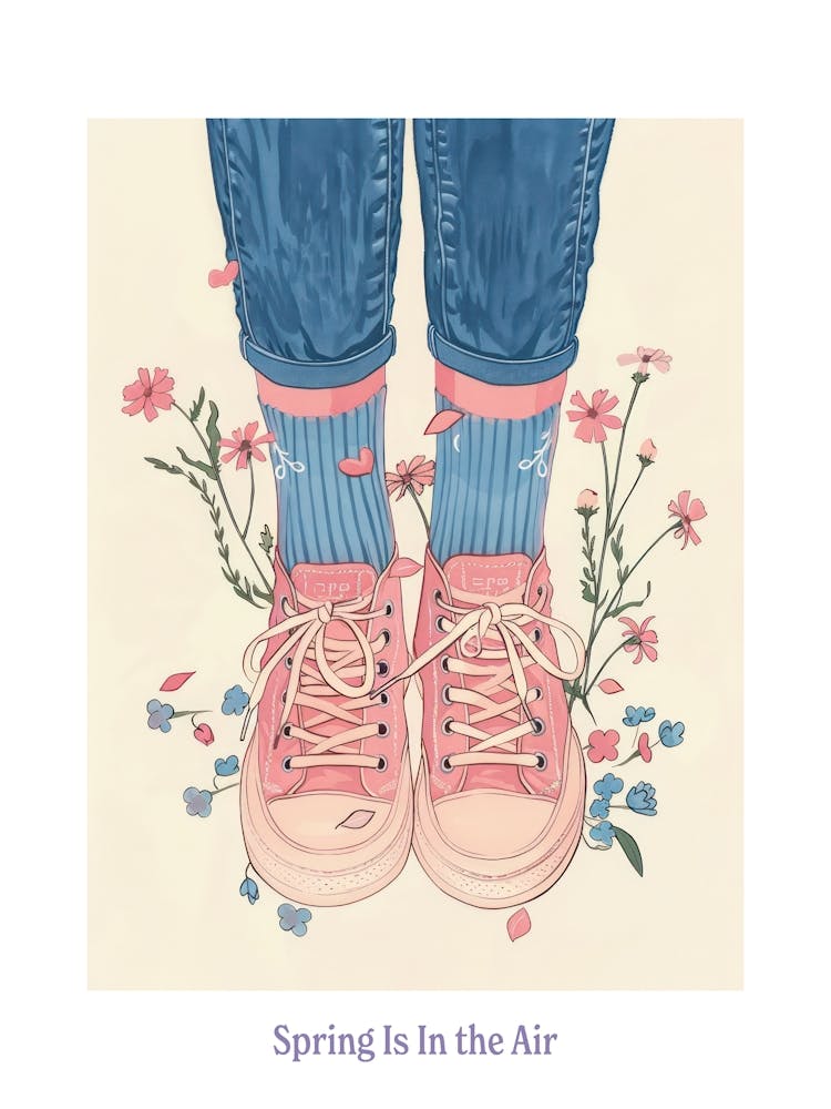 Spring In In The Air Pink Sneakers And Flowers 4