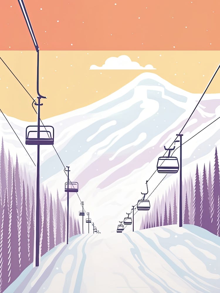 Lake Louise Ski Resort   Alberta, Canada, Ski Resort Pastel Colours Illustration 3