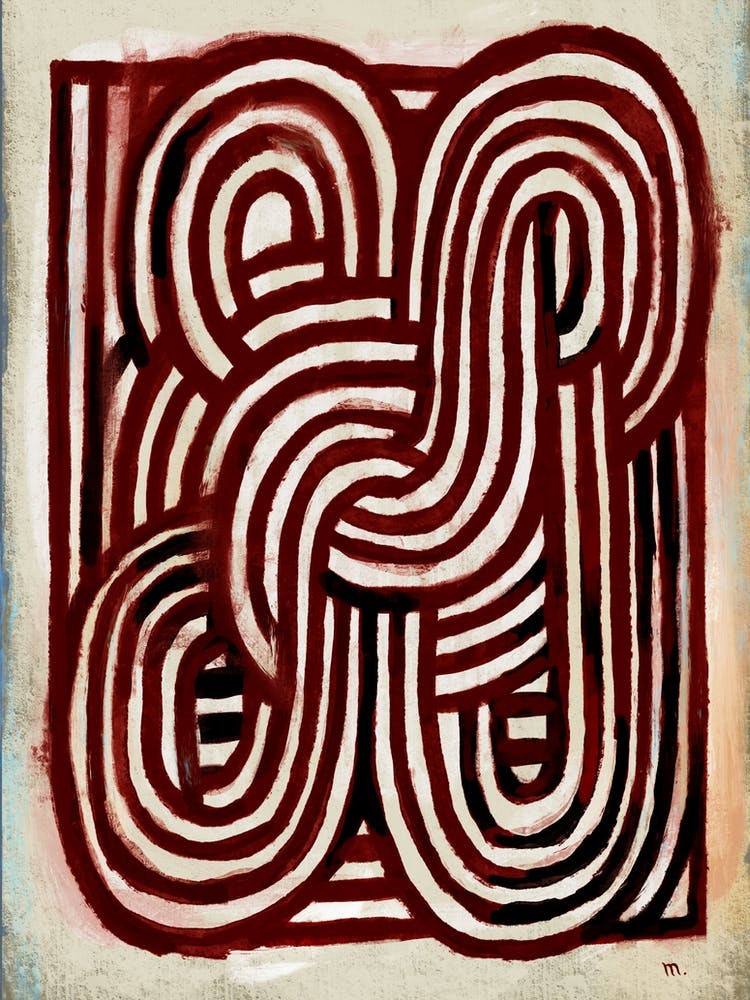 Red Maze Abstract Tribal Linework