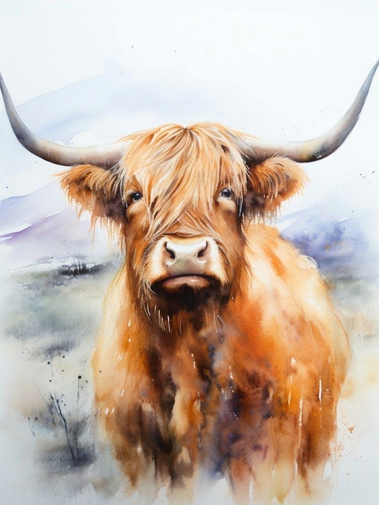 Style Aquarelle Neutre d'une Vache Highland 4