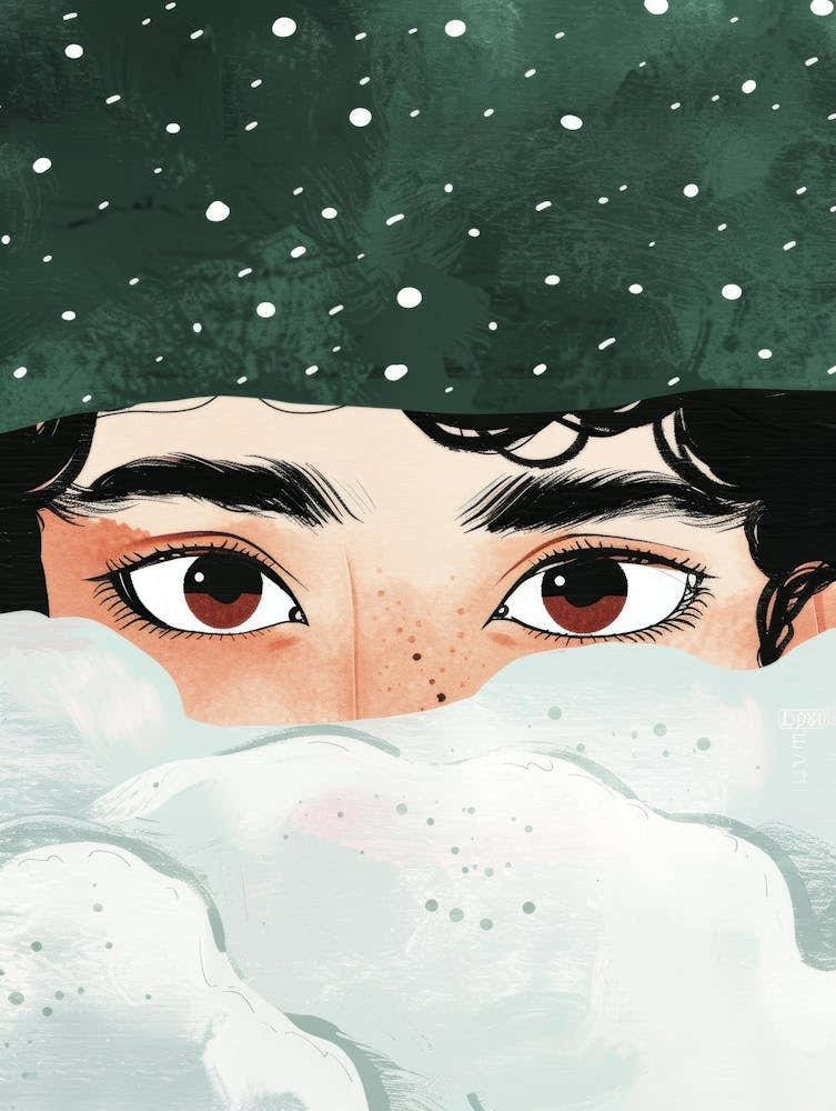 Boy Peeking Out Of The Snow