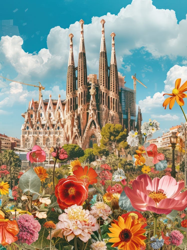 Barcelona   Floral Retro Collage Style 2