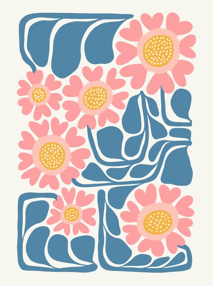 Pink Daisies Flower Market Matisse Style