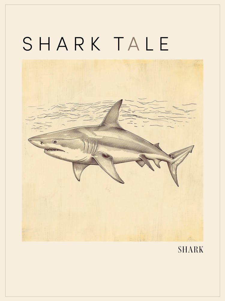 Vintage Shark Pencil Illustration 1 Poster