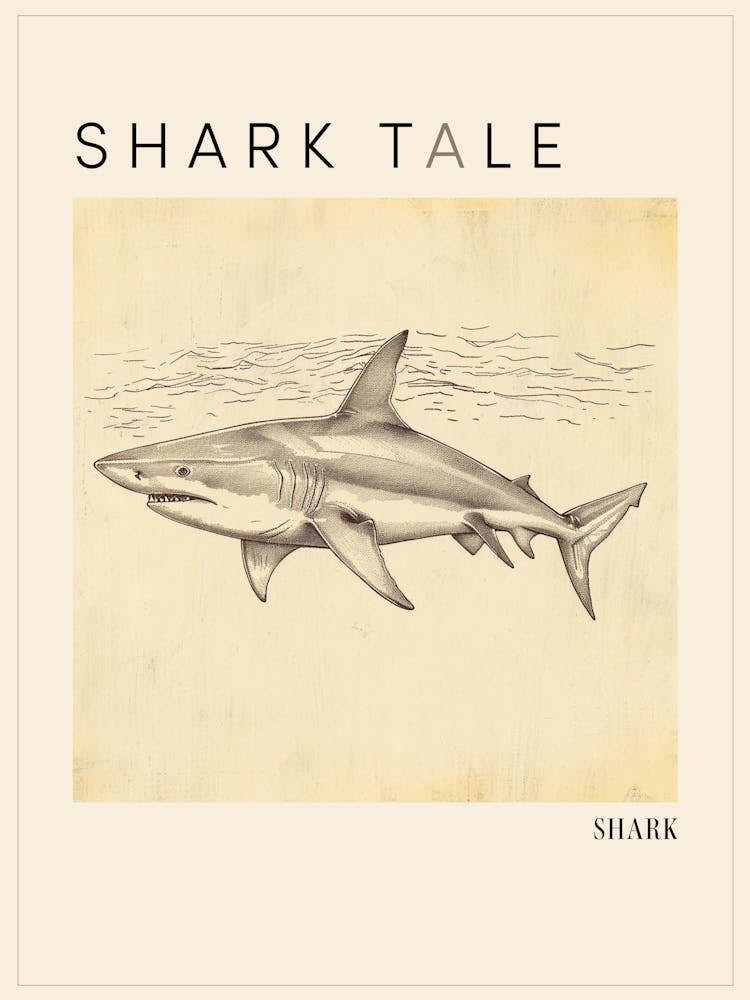 Vintage Shark Pencil Illustration 1 Poster