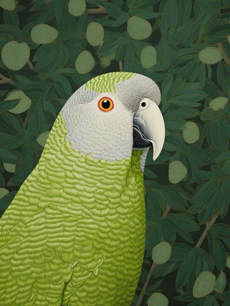 Ohara Koson Inspired Bird Painting Parrot 3