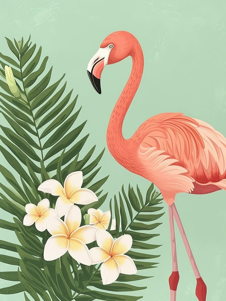 Andean Flamingo And Frangipani Minimalist Illustration 4