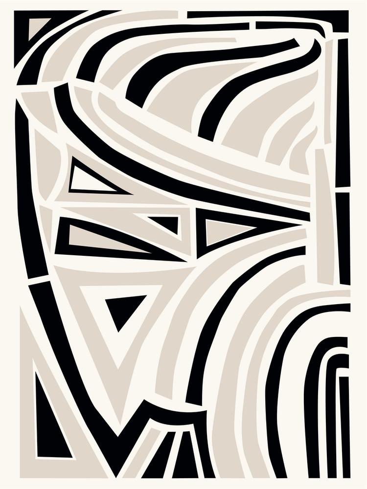 Abstract Irregular Shapes In Cream Black Off White