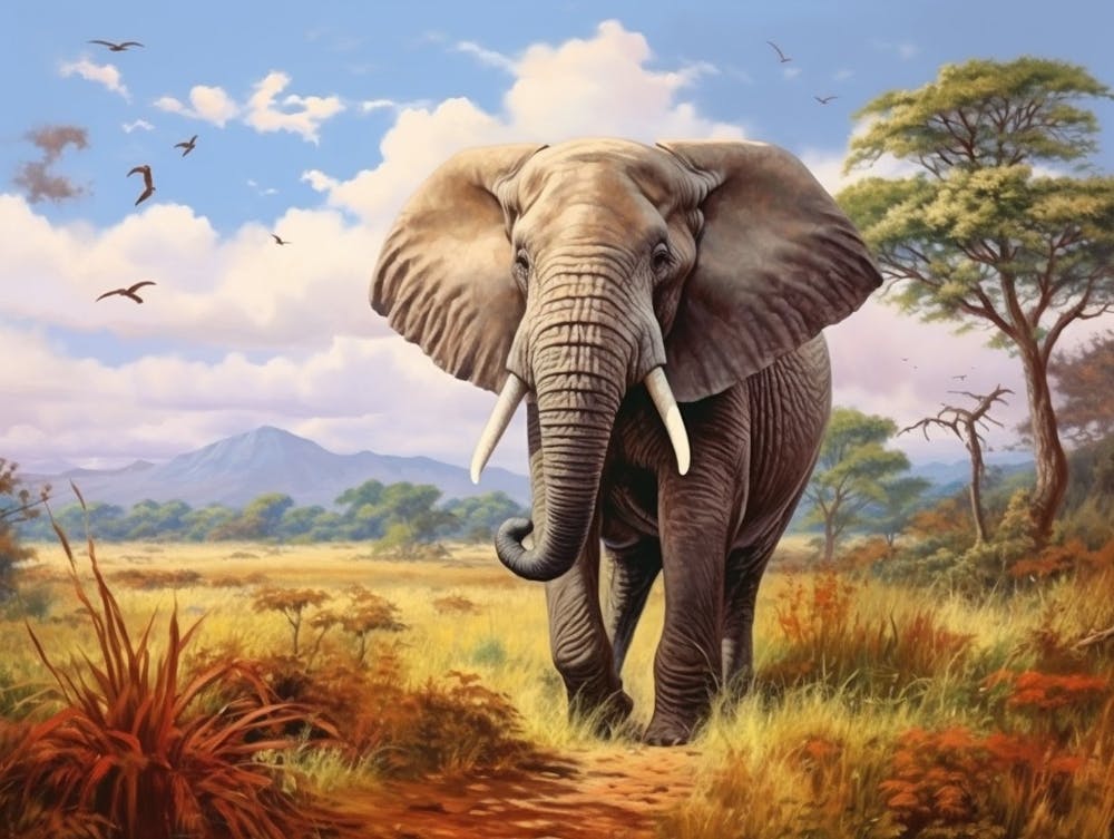 African Elephant In The Savannah Painting 1