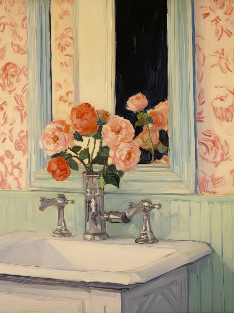 Bathroom Vanity Painting With A Camellia Bouquet 2