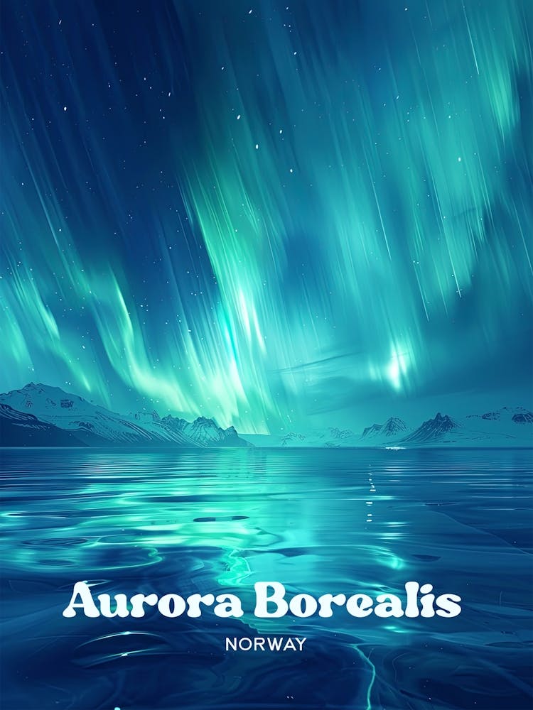 Aurora Borealis Norway Northern Lights Art Illustration