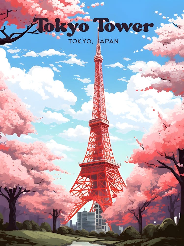 Tokyo Tower Tokyo Japan Sakura Travel Illustration