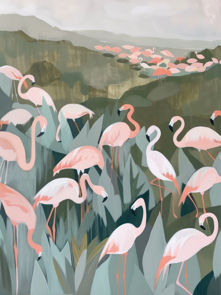 Pink Flamingo Pastels Jungle Illustration 1
