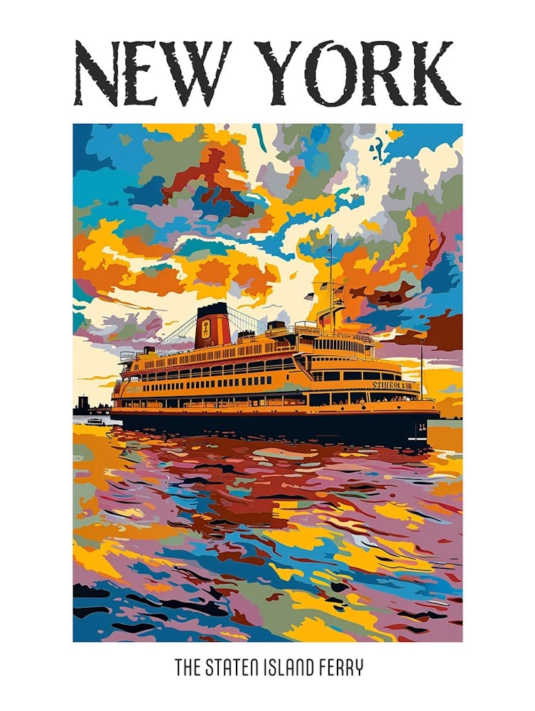 The Staten Island Ferry New York Colourful Silkscreen Illustration 4 Poster