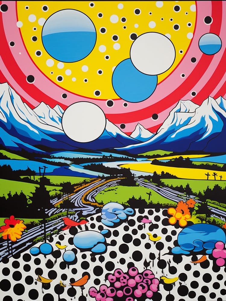 Polka Dot Pop Art Mountain Landscape 1